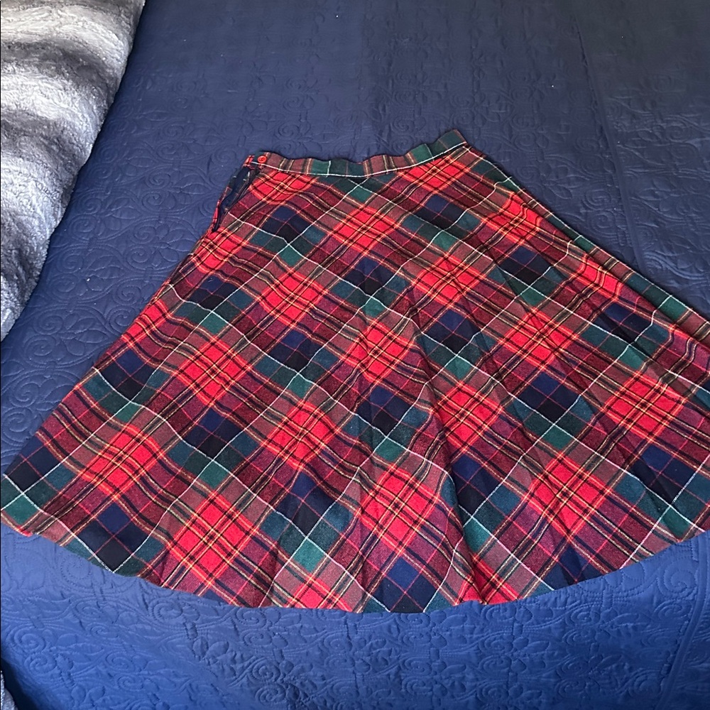 Vibrant Plaid A-Line Skirt - Red and Green - Picture 2 of 3